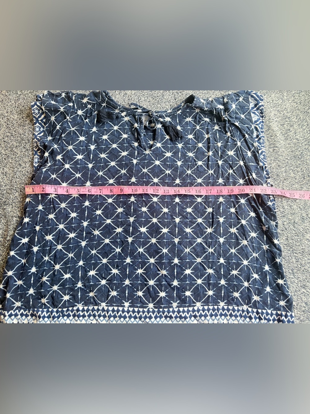 Time and Tru Navy and White Starprint Tie-Front Ruffle Sleeve Top - Picture 7 of 7
